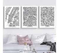 Nueva York Londres ParíS Ciudad Mapa En Blanco Y Negro Lienzo Abstracto PóSter Arte De Pared Pintura ImpresióN Cuadros NóRdica Decoracion Del Hogar Sin Marco 50×70cm×3 Piezas