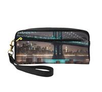Nueva York Manhattan Bridge Night Print elegante bolsa de maquillaje para mujeres y niñas, neceser de cosméticos, escuela, oficina, viajes