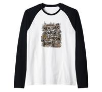 Nueva York París Londres Roma Vintage Travel City Art Camiseta Manga Raglan