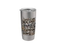 Nueva York París Londres Roma Vintage Travel City Art Vaso térmico de acero inoxidable de doble pared