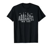 Nueva York USA Capital Skyline America Ropa de Vacaciones Camiseta gráfica económica, Hombre, Negro, L