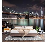 Nueva York Vista Del Puente de Brooklyn Fotomural para Pared de Tela No Tejida 300x210 cm, Naturaleza Papel Pintado Decorativo de Interiores para Salón Dormitorio Oficina, Fácil de Instalar