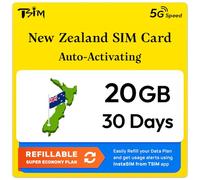 Nueva Zelanda Tarjeta SIM | Plan Recargable Súper Económico de 20 GB | Activación automática, validez de 30 días | Velocidad 5G + Hotspot | Solo Datos, sin número de teléfono.