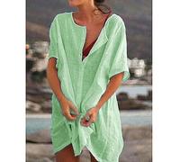 Nuevas mujeres encubrimientos de algodón playa camisa verano tops casual midi vestidos de moda sólido suelto túnicas femeninas trajes de baño