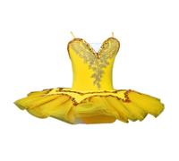 Nuevas Niñas Bailarina Hada Fiesta De Graduación Traje Niños Lentejuelas Flor Ballet Tutú Vestido Competencia Profesional Ropa De Baile Gimnástico Leotardo Sin Mangas Cuello En V,Amarillo,130cm
