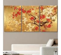 Nuevas pinturas en lienzo con diseño de flor de ciruelo dorada retro china, impresión artística, decoración de pared para el hogar, sala de estar de estilo chino (40 x 50 cm/3 piezas sin marco)