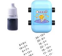 Nuevo 2 en 1 rodillo digital de enseñanza sello de suma y resta de rodillo con tinta, doble cabeza rodillo digital sello de enseñanza dentro de 100 (azul)