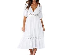 Nuevo 2021 Vestido Largo para Mujer, Elegante de Novia Blanco de Boda del Cordón, Fiesta de Gasa, Cóctel de Noche, Moda Suelto Sexy Cuello en V