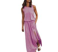 Nuevo 2021 Vestidos Largo para Mujer, Elegante Moda Fiesta Vestido sin Manga Verano Basico Casual Playa Vestidos Impresión Cuello Redondo Vestidos Largo Vestido de Noche Vestido de Cóctel