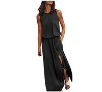 Nuevo 2021 Vestidos Largo para Mujer, Elegante Moda Fiesta Vestido sin Manga Verano Basico Casual Playa Vestidos Impresión Cuello Redondo Vestidos Largo Vestido de Noche Vestido de Cóctel