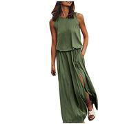 Nuevo 2021 Vestidos Largo para Mujer, Elegante Moda Fiesta Vestido sin Manga Verano Basico Casual Playa Vestidos Impresión Cuello Redondo Vestidos Largo Vestido de Noche Vestido de Cóctel