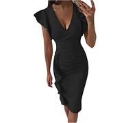 Nuevo 2021 Vestidos para Mujer,Elegante Fiesta Vestidos Sexy Vestido de Cóctel Vestido de Noche Vestido Moda Slim Fit Vestidos Largo Flores impresión Volante Cuello en V Vestidos