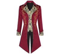 Nuevo 2025 Chaqueta Steampunk para hombre - Abrigo gótico para hombre Midi Noble Oro Abrigo Bordado Victoriano Corte Falda Retro Medieval Tuxedo Elegante Teatro Ropa Vampiro Cosplay Halloween Disfraz