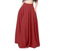 Nuevo 2026 Febrero Mujeres Trabajando Suelto Casual Largo Grande Sólido Falda Plisada Elástica Cintura Falda Alrededor, rojo, M