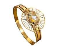 Nuevo 2026 Unisex Hollow Flower Open Bracelet Bangle with Imitation Pearls Hallazgos de joyas de acero inoxidable para mujeres Fashion Fashion Golden Accesorios de oro Regalo creativo para mujeres y