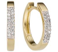 Nuevo Aros Creoles 14,7x2,2mm de Oro 585 Amarillo con 32 Diamantes Brillantes