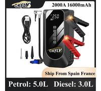 Nuevo arrancador de coches 4 en 1 con compresor de aire, batería externa portátil de 2000A y 16000mAh, dispositivo de arranque y refuerzo de batería para coche. 2000A 16000mAh