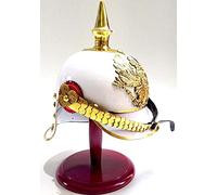 Nuevo Casco Latón Alemán Pickelhaube Imperial Prusiano Blanco y Rojo Casco