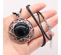 Nuevo collar de piedra natural forma redonda cristal ópalo malaquita moda Reiki Heal Tribe collar joyería regalo,Ágata negra