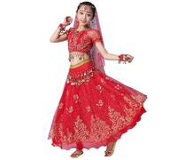 Nuevo Conjunto de baile para niñas - atuendo teatral estilo para actuation infantil vestido cómodo de verano para niñas 5 a 15 años espectáculo en escenario con cintura elástica y diseño (Red, 8-10 Y