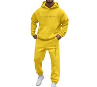 Nuevo Conjunto deportivo informal de dos piezas con capucha y manga raglán para hombre ropa cómoda con bolsillos y cordón ajustable ideal para uso diario y temporada durante todo el año (Yellow, XL)