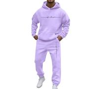 Nuevo Conjunto deportivo informal de dos piezas con capucha y manga raglán para hombre ropa cómoda con bolsillos y cordón ajustable ideal para uso diario y temporada durante todo el año (Light Purple
