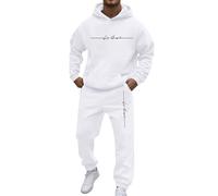 Nuevo Conjunto deportivo informal de dos piezas con capucha y manga raglán para hombre ropa cómoda con bolsillos y cordón ajustable ideal para uso diario y temporada durante todo el año (White, XXXL)