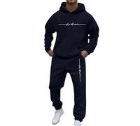 Nuevo Conjunto deportivo informal de dos piezas con capucha y manga raglán para hombre ropa cómoda con bolsillos y cordón ajustable ideal para uso diario y temporada durante todo el año (Navy, XXXL)