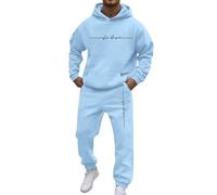 Nuevo Conjunto deportivo informal de dos piezas con capucha y manga raglán para hombre ropa cómoda con bolsillos y cordón ajustable ideal para uso diario y temporada durante todo el año (Light Blue,