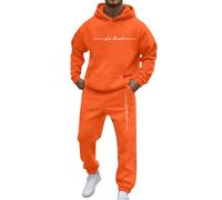 Nuevo Conjunto deportivo informal de dos piezas con capucha y manga raglán para hombre ropa cómoda con bolsillos y cordón ajustable ideal para uso diario y temporada durante todo el año (Orange, XXXL