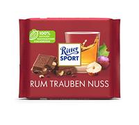 Nuevo diseño: RITTER SPORT Rum Uva Nuez 100 g, chocolate con leche entera con ron de Jamaica real, uvas afrutadas y trozos de nueces, chocolate con aroma a ron para disfrutar del Caribe