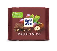 Nuevo diseño: RITTER SPORT uva nuez 100 g, chocolate con leche entera con uvas jugosas y nueces crujientes, chocolate de mesa con sabor a nuez afrutado