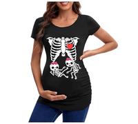 Nuevo esqueleto de la cabeza Halloween mujeres embarazadas ropa top teasing camiseta europea y límite top mujeres embarazadas camiseta body mujer fiesta, rojo, M