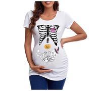Nuevo esqueleto de la cabeza Halloween ropa de mujer embarazada top teasing camiseta europea y límite top mujer embarazada camiseta negra camiseta mujer, amarillo, L