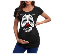 Nuevo esqueleto de la cabeza Halloween Ropa de mujer embarazada Top Teasing Europea y Bordered Camiseta Top Mujeres Embarazadas Camiseta, Gris claro., L
