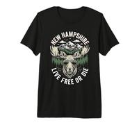 Nuevo Hampshire Live Free Or Die Moose Vintage Souvenir Camiseta Premium