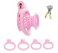 Nuevo Jaula de Castidad para Hombres con 4 Anillos para el Pene Jaula para Pene Pequeña de Resina 3D Jaula de Castidad Sissy Transpirable Masculino SM Extreme Slave Chastity Sex Toy(Rosa)