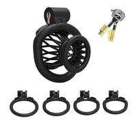Nuevo Jaula de Castidad para Hombres con 4 Anillos para el Pene Jaula para Pene Pequeña de Resina 3D Jaula de Castidad Sissy Transpirable Masculino SM Extreme Slave Chastity Sex Toy(Schwarz)