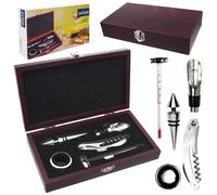 NUEVO Juego de accesorios de vino Orion 5 piezas caja de madera acero inoxida...