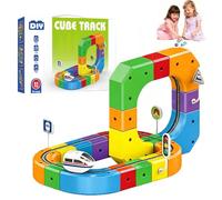 Nuevo Juego de fusión de vías de Tren, Juguetes Flexibles para automóviles en 3D, vía cúbica con Tren eléctrico y señales de tráfico, Juguetes educativos de construcción para niños y niñas 51PCS