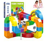 Nuevo Juego de fusión de vías de Tren, Juguetes Flexibles para automóviles en 3D, vía cúbica con Tren eléctrico y señales de tráfico, Juguetes educativos de construcción para niños y niñas 81PCS