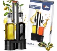 NUEVO Juego dispensador de vinagre de aceite de vidrio 2x250ml soporte dosifi...