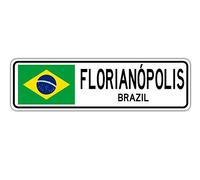 Nuevo letrero de calle Florianopolis Brasil, bandera brasileña, ciudad, campo, carretera, pared, calle, 4 x 16 pulgadas