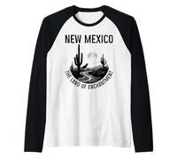 Nuevo México La Tierra del Encantamiento Roadrunner Cactus Vintage Camiseta Manga Raglan