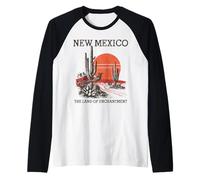 Nuevo México La Tierra del Encantamiento Roadrunner Cactus Vintage Camiseta Manga Raglan