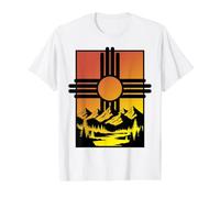 Nuevo México Zia Sun Flag Montaña Naturaleza Orgullo Vintage Camiseta gráfica económica