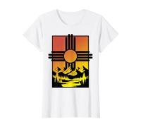 Nuevo México Zia Sun Flag Montaña Naturaleza Orgullo Vintage Camiseta gráfica económica