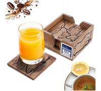 NUEVO Orion Mango Posavasos Set 6 Madera con Soporte Cuadrado 9cm