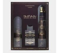Set Lattafa: Bade'e al Oud Amethyst, Eau De Parfum, For Men, 100 ml + Bade'e al Oud Amethyst, Body Spray, 200 ml + Bade'e al Oud Amethyst, Room Spray, 300 ml