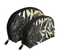 Nuevo patrón geométrico Art Déco Verde Esmeralda y Dorado, Bolsa de Maquillaje de Concha, Monedero pequeño para Mujer, Bolsa de artículos de tocador, Bolsa de cosméticos, 2 Piezas